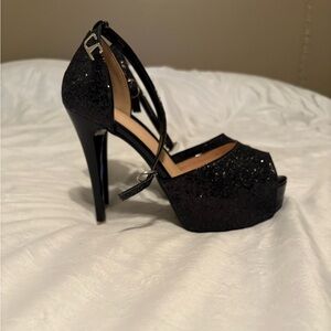 SHEIN black glitter platform stiletto pumps size 7